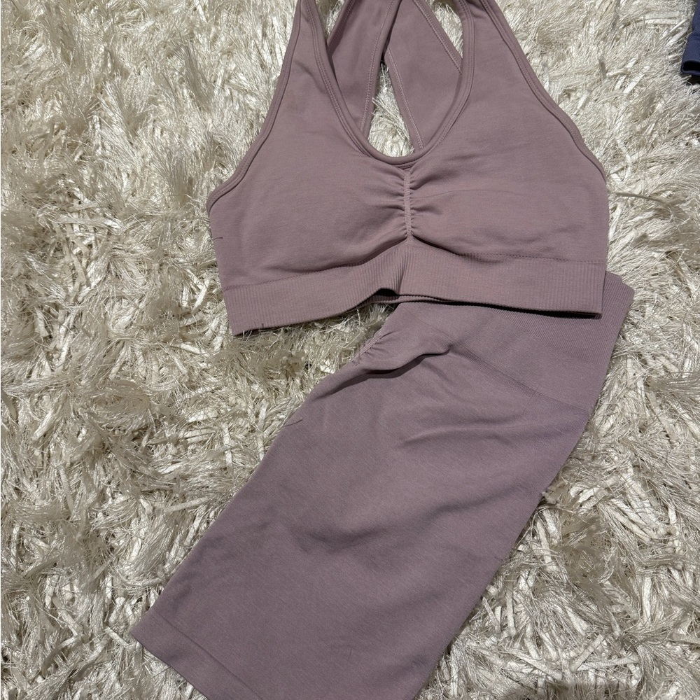 Alphalete Purple Sports Bra and Shorts Set